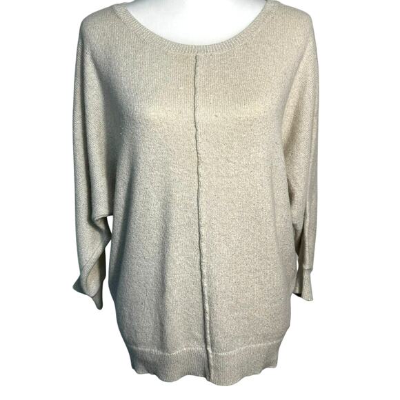 TOMMY HILFIGER Women's Medium Cream Gold Metallic Thread Pullover Sweater Seamed - Picture 1 of 10